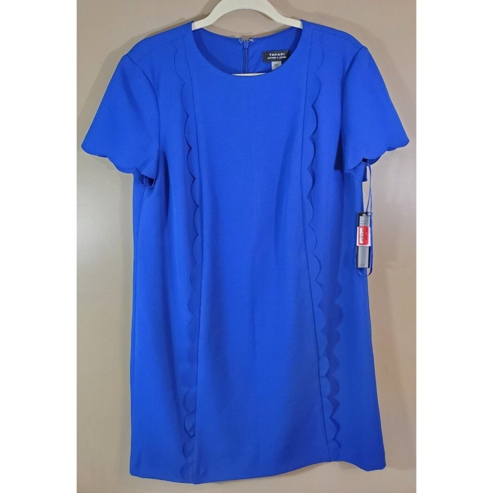 NWT Tahari Levine Scallop Spring Royal Blue Short Sleeve Mini Dress Sz 12